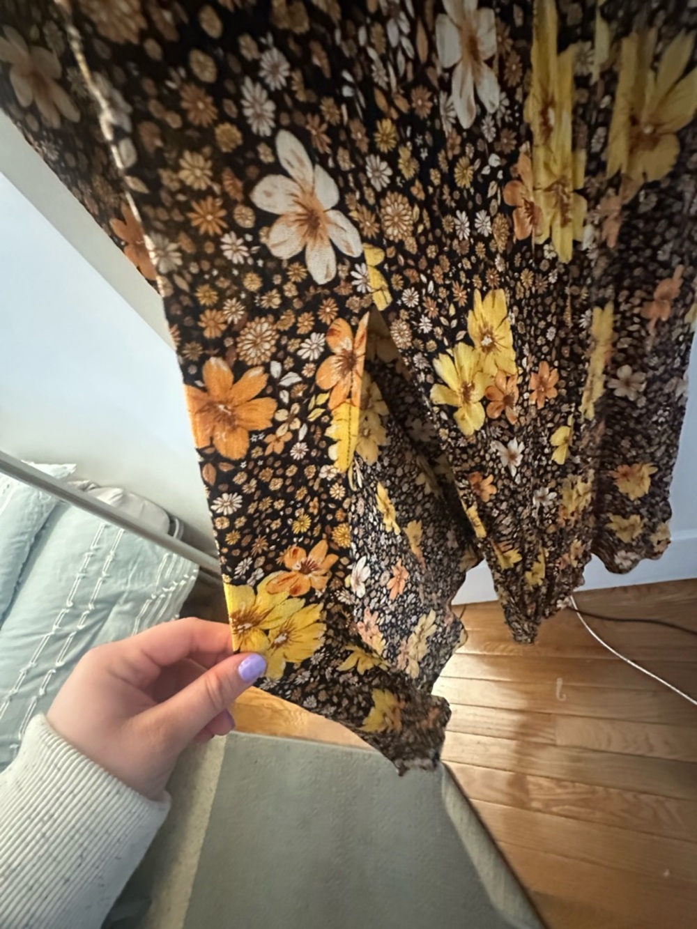 Francesca’s Brown Maxi Dress with Yellow Floral Print - Picture 2 of 4